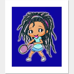 Cartoon Girl Playing Tennis Posters and Art